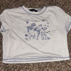 Cider White and Blue Short Sleeve Tee with Whimsical Cat Design